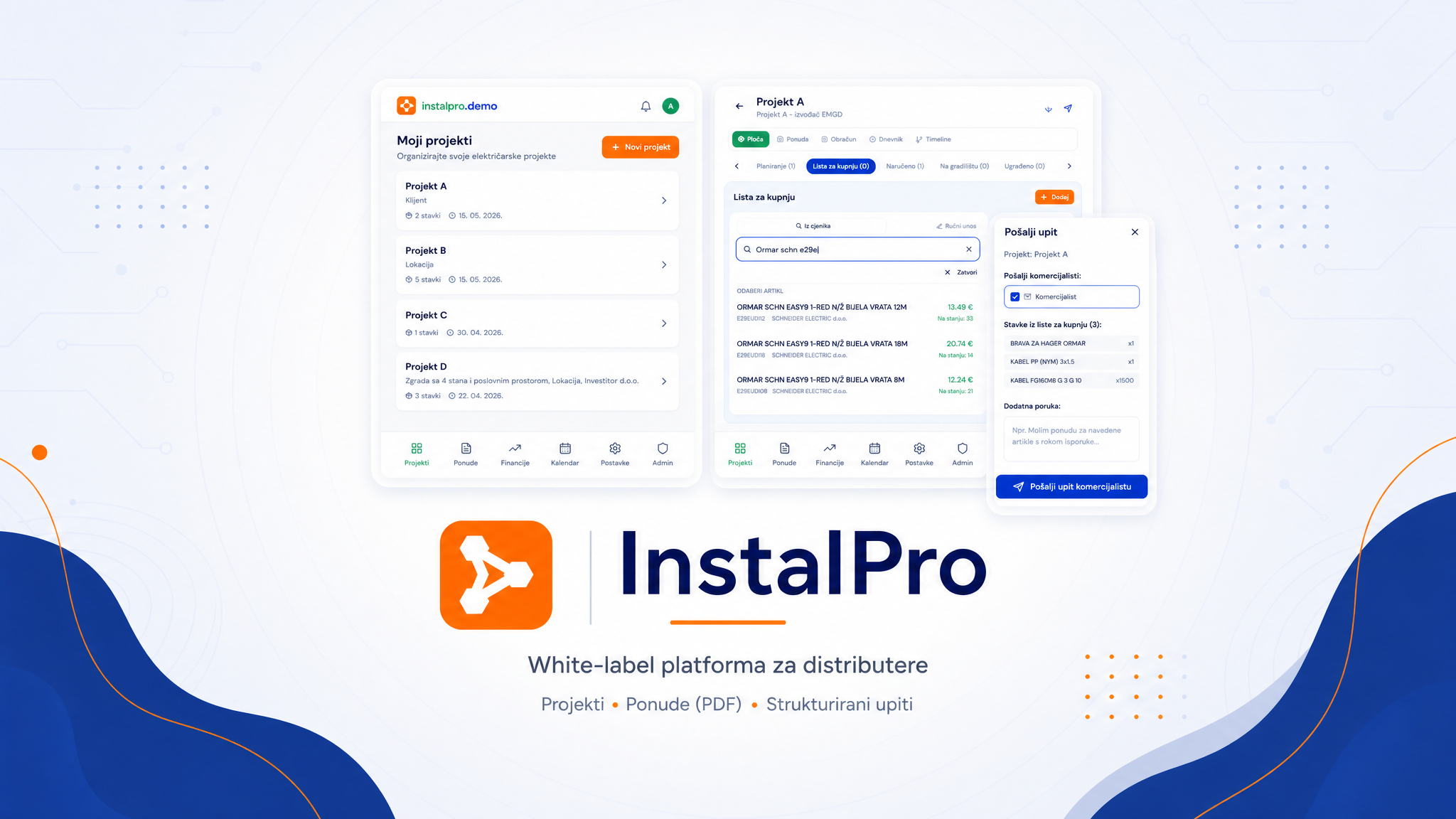 InstalPro white-label platforma za distributere — tamni prikaz